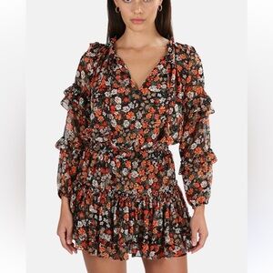 MISA Los Angeles Rizou floral long sleeve ruffle mini dress
